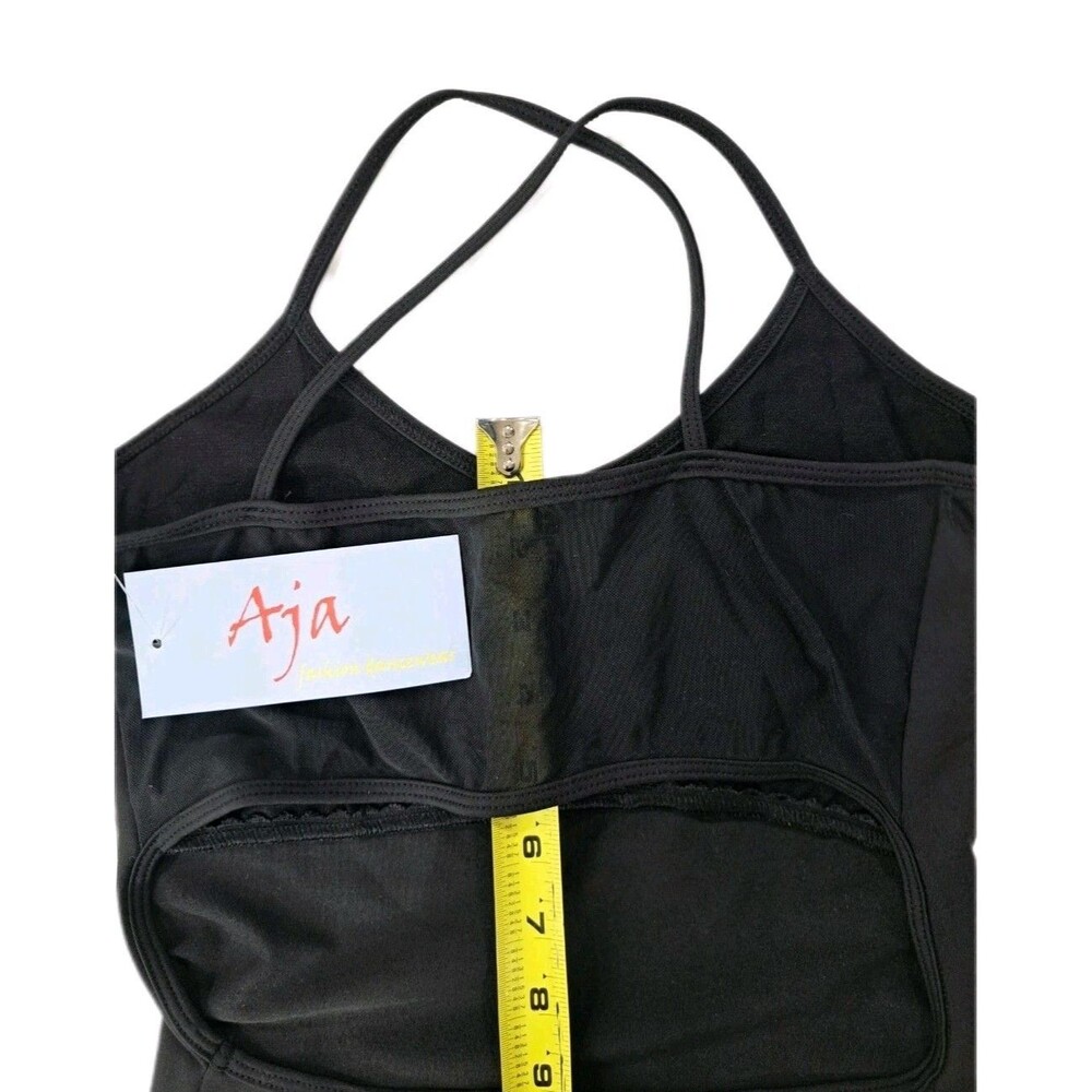 Aja VTG Open Back Cutout Crossback Strappy Tank Leotard Black Mesh Panel Size S - Picture 12 of 16